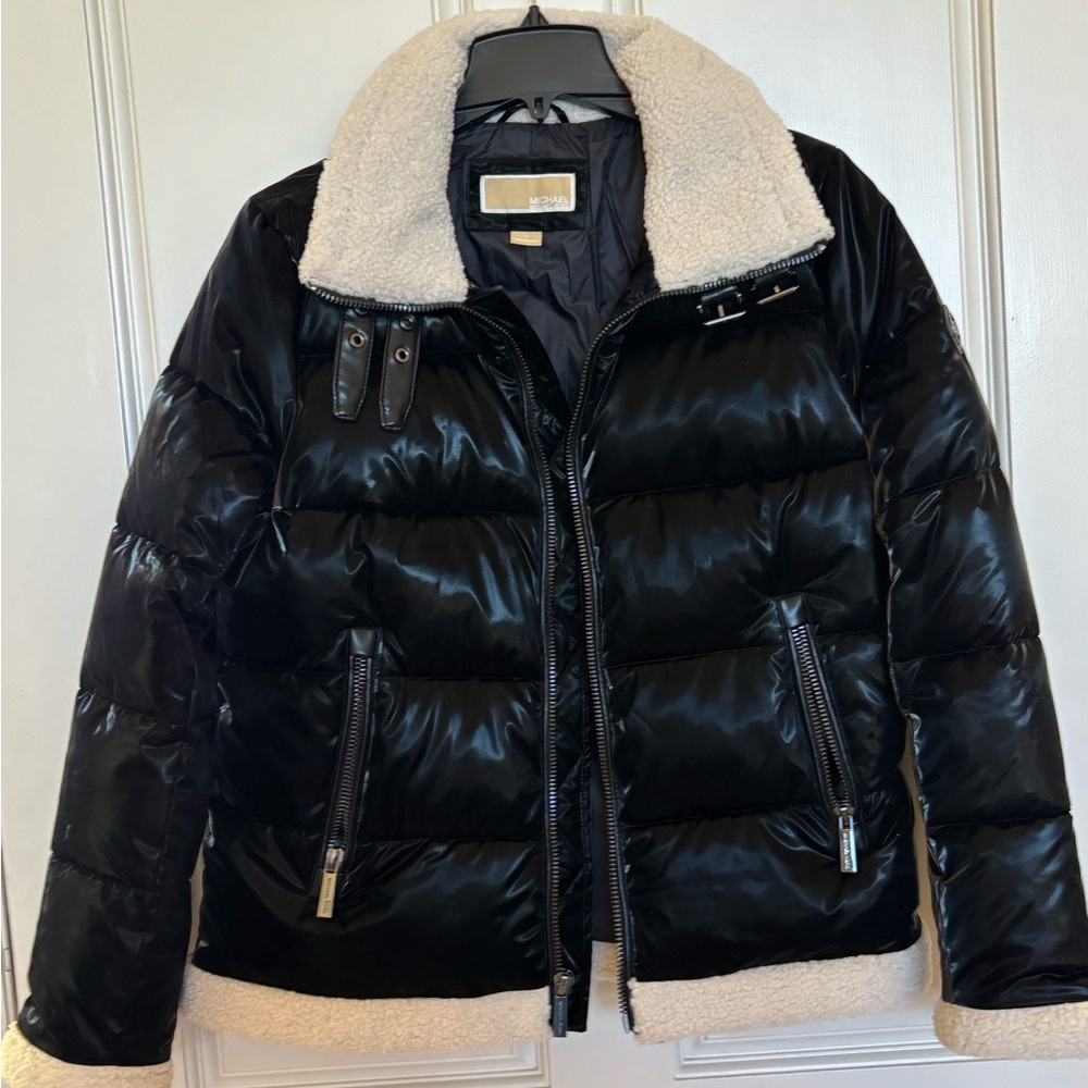 Michael Kors Women's Black Puffer Jacket with Shearling Collar